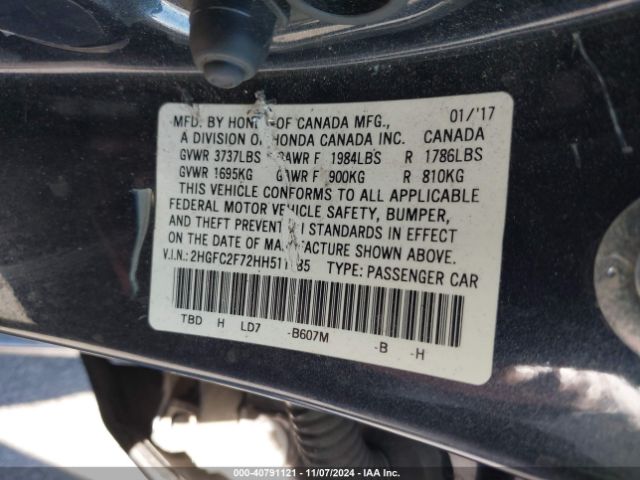 Photo 8 VIN: 2HGFC2F72HH511185 - HONDA CIVIC 