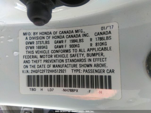 Photo 8 VIN: 2HGFC2F72HH512921 - HONDA CIVIC 