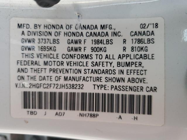 Photo 12 VIN: 2HGFC2F72JH538232 - HONDA CIVIC EX 