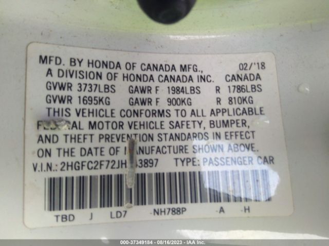 Photo 8 VIN: 2HGFC2F72JH543897 - HONDA CIVIC 