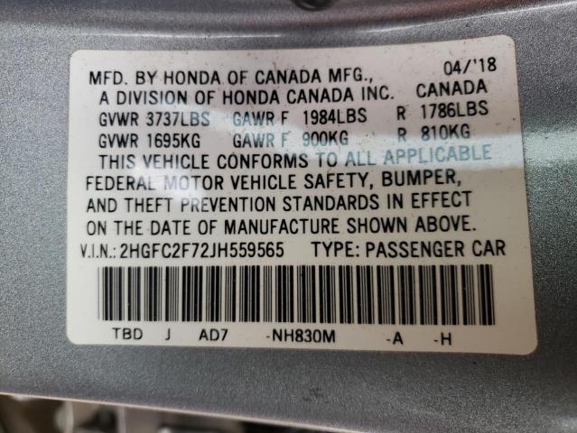 Photo 11 VIN: 2HGFC2F72JH559565 - HONDA CIVIC 