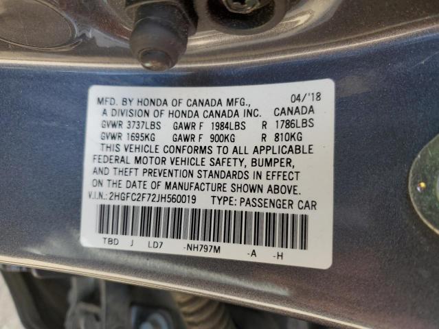 Photo 11 VIN: 2HGFC2F72JH560019 - HONDA CIVIC EX 