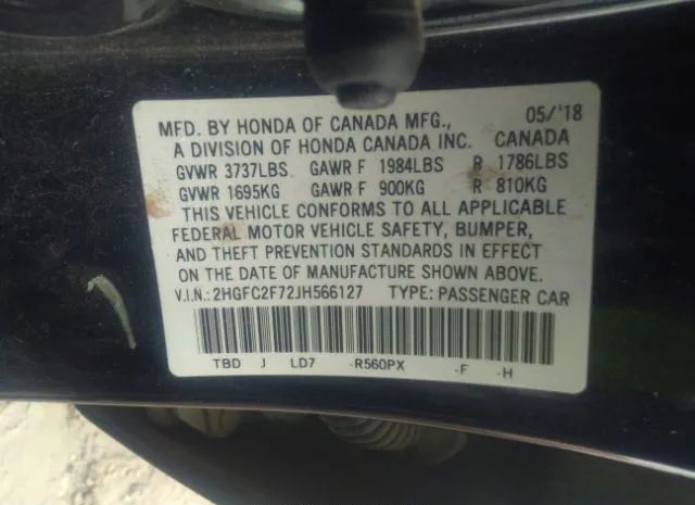 Photo 8 VIN: 2HGFC2F72JH566127 - HONDA CIVIC 