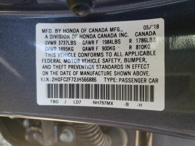 Photo 9 VIN: 2HGFC2F72JH566886 - HONDA CIVIC EX 