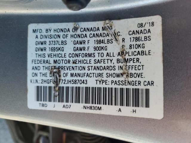 Photo 11 VIN: 2HGFC2F72JH587043 - HONDA CIVIC 