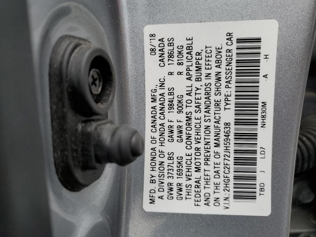 Photo 11 VIN: 2HGFC2F72JH594638 - HONDA CIVIC EX 