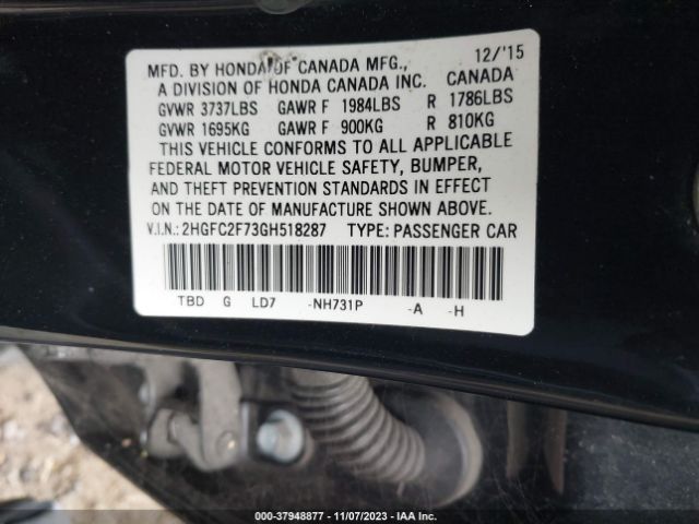 Photo 8 VIN: 2HGFC2F73GH518287 - HONDA CIVIC 