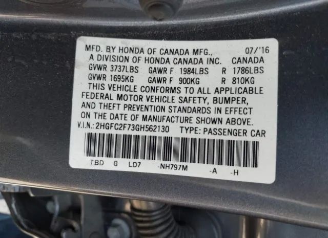 Photo 8 VIN: 2HGFC2F73GH562130 - HONDA CIVIC SEDAN 