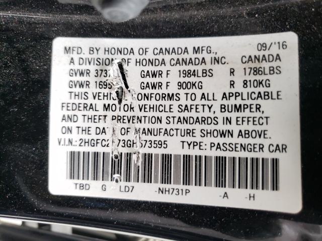 Photo 9 VIN: 2HGFC2F73GH573595 - HONDA CIVIC EX 