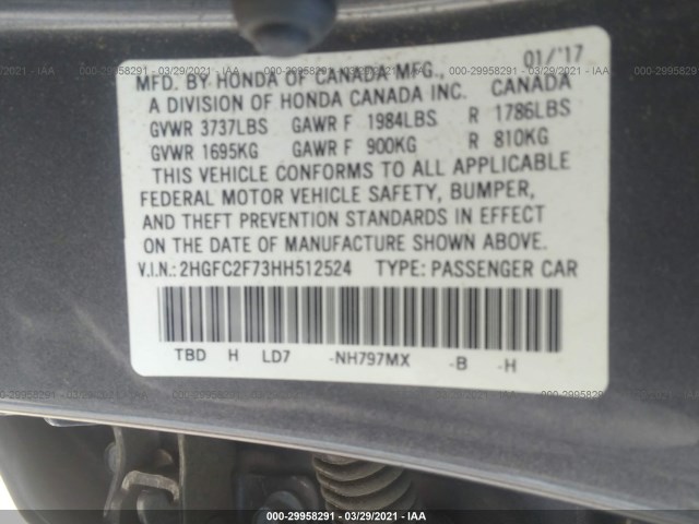 Photo 8 VIN: 2HGFC2F73HH512524 - HONDA CIVIC SEDAN 