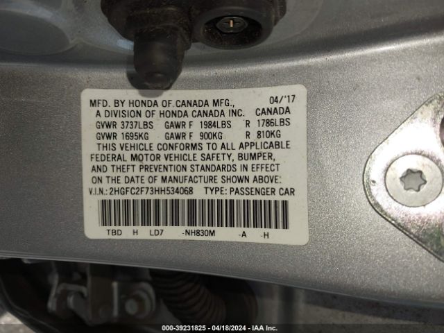 Photo 8 VIN: 2HGFC2F73HH534068 - HONDA CIVIC 