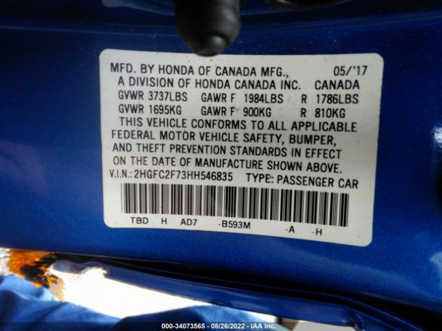 Photo 8 VIN: 2HGFC2F73HH546835 - HONDA CIVIC SEDAN 