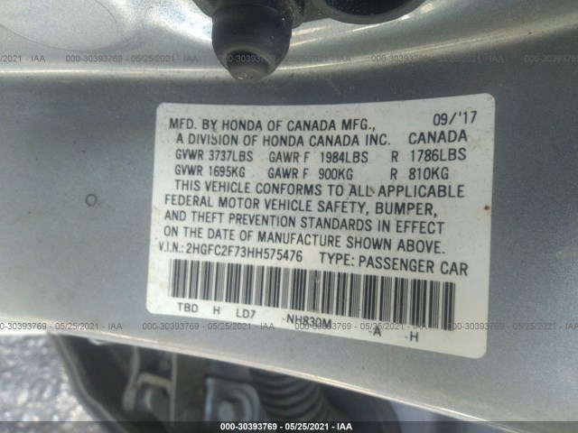 Photo 8 VIN: 2HGFC2F73HH575476 - HONDA CIVIC SEDAN 