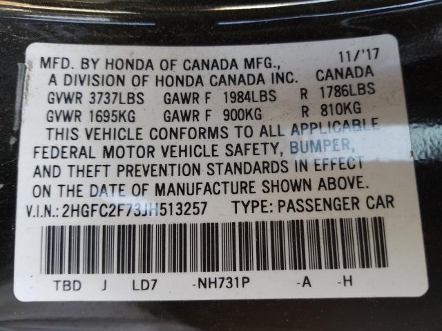 Photo 9 VIN: 2HGFC2F73JH513257 - HONDA CIVIC EX 