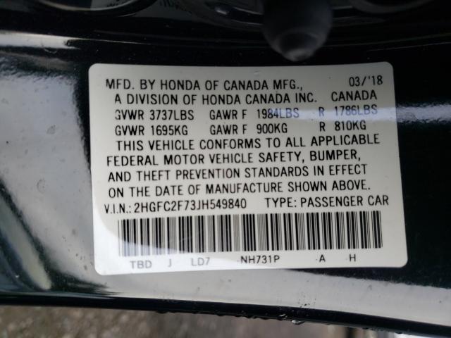 Photo 9 VIN: 2HGFC2F73JH549840 - HONDA CIVIC EX 