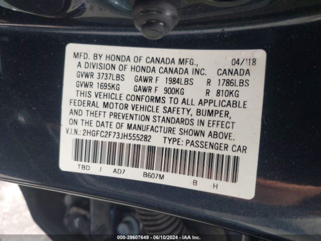 Photo 8 VIN: 2HGFC2F73JH555282 - HONDA CIVIC 