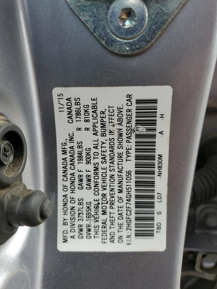 Photo 11 VIN: 2HGFC2F74GH511056 - HONDA CIVIC 