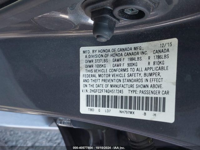 Photo 8 VIN: 2HGFC2F74GH517245 - HONDA CIVIC 