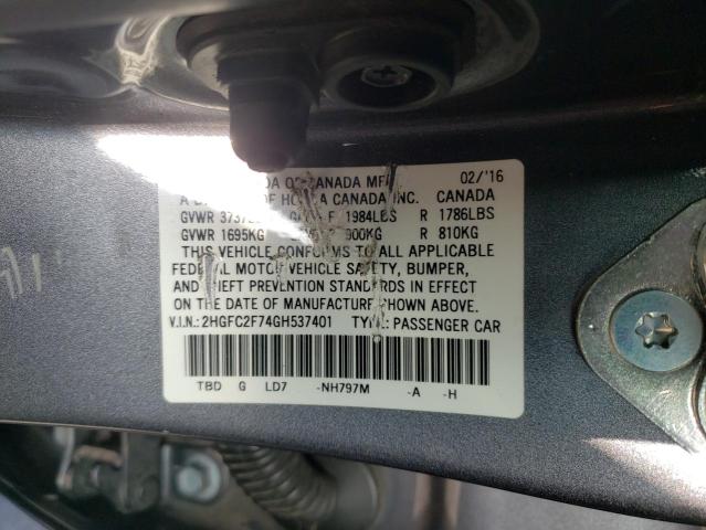 Photo 11 VIN: 2HGFC2F74GH537401 - HONDA CIVIC 