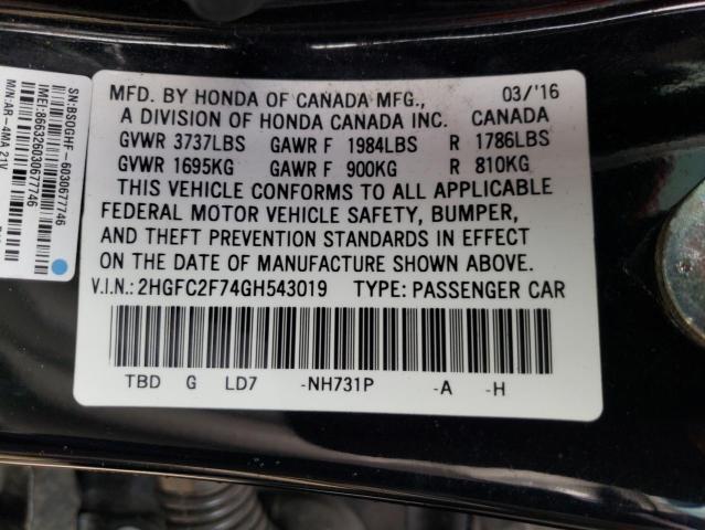 Photo 9 VIN: 2HGFC2F74GH543019 - HONDA CIVIC EX 