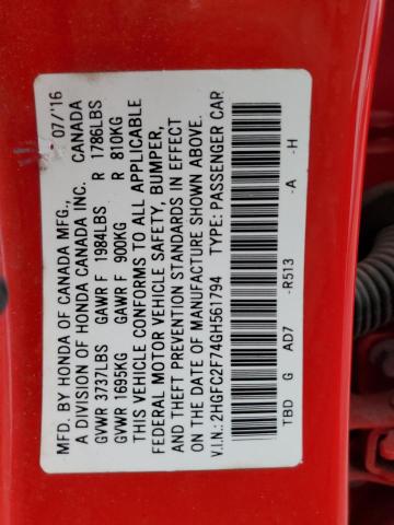 Photo 11 VIN: 2HGFC2F74GH561794 - HONDA CIVIC 