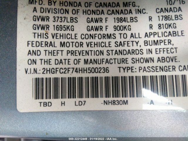 Photo 8 VIN: 2HGFC2F74HH500236 - HONDA CIVIC SEDAN 