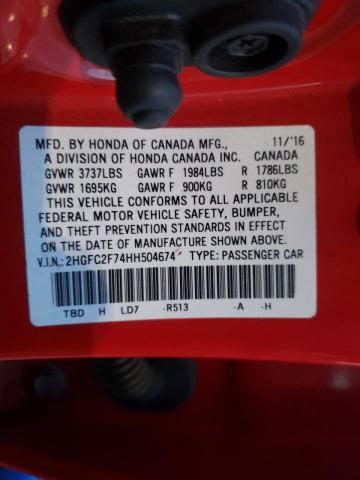 Photo 9 VIN: 2HGFC2F74HH504674 - HONDA CIVIC EX 