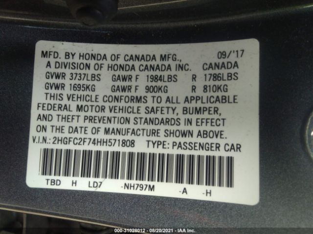 Photo 8 VIN: 2HGFC2F74HH571808 - HONDA CIVIC SEDAN 