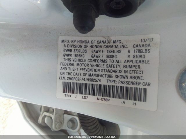 Photo 8 VIN: 2HGFC2F74JH502574 - HONDA CIVIC SEDAN 