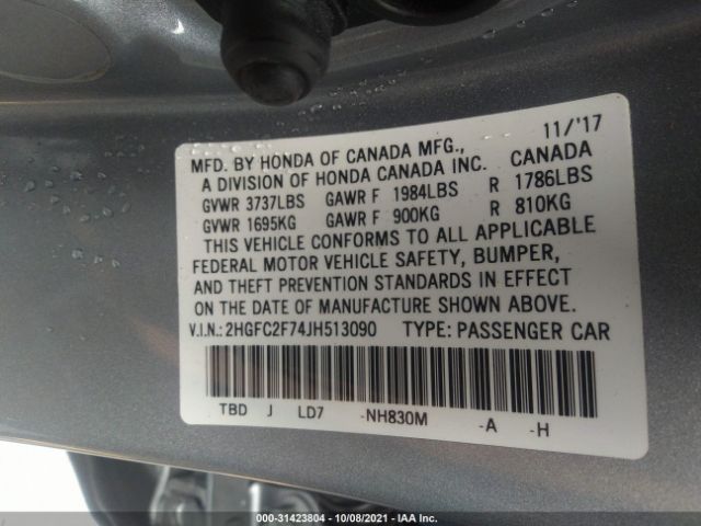 Photo 8 VIN: 2HGFC2F74JH513090 - HONDA CIVIC SEDAN 