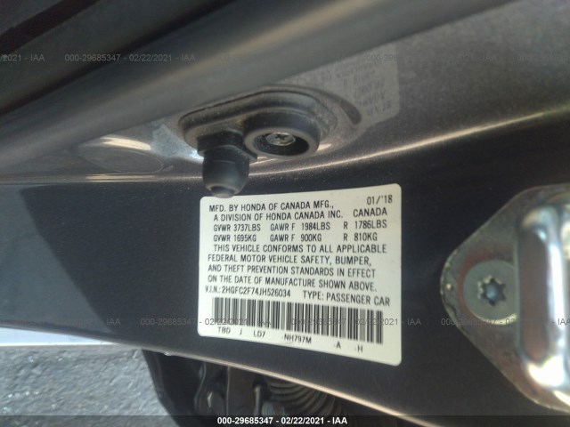 Photo 8 VIN: 2HGFC2F74JH526034 - HONDA CIVIC SEDAN 