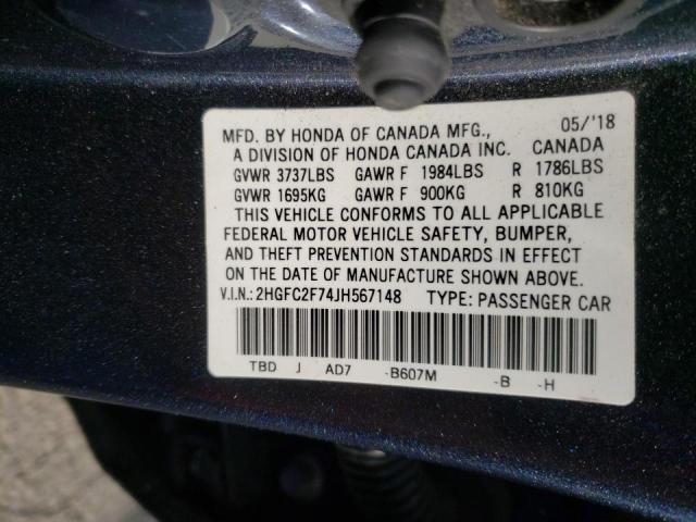 Photo 9 VIN: 2HGFC2F74JH567148 - HONDA CIVIC EX 