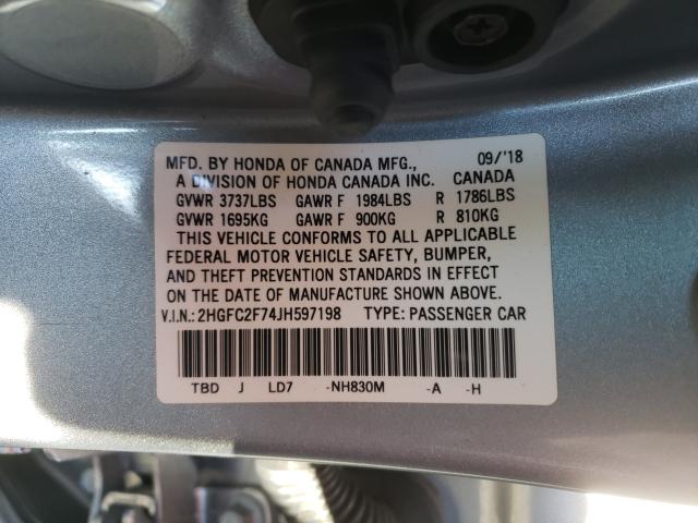 Photo 9 VIN: 2HGFC2F74JH597198 - HONDA CIVIC EX 