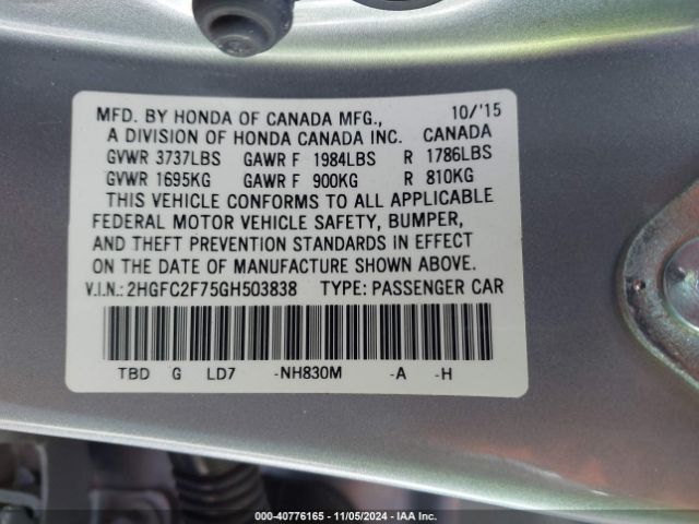 Photo 8 VIN: 2HGFC2F75GH503838 - HONDA CIVIC 