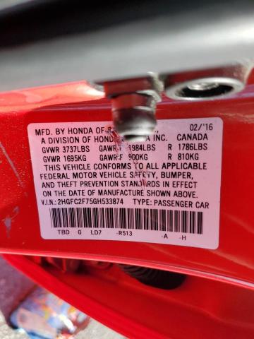 Photo 11 VIN: 2HGFC2F75GH533874 - HONDA CIVIC EX 