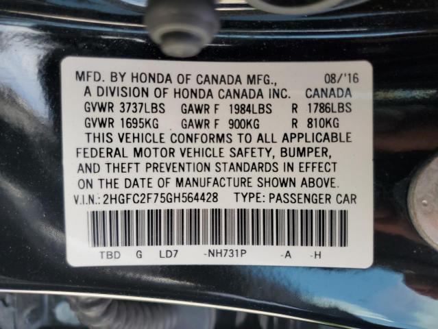 Photo 11 VIN: 2HGFC2F75GH564428 - HONDA CIVIC EX 