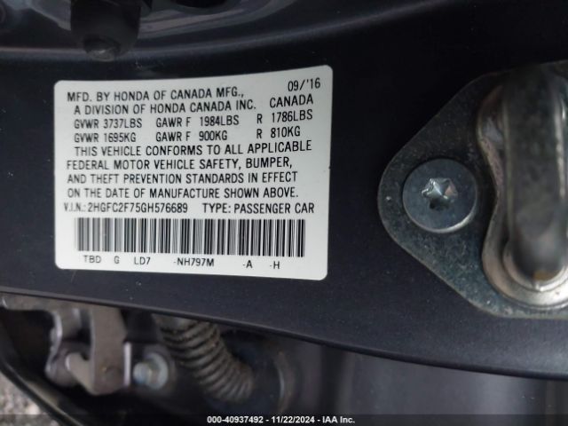 Photo 8 VIN: 2HGFC2F75GH576689 - HONDA CIVIC 