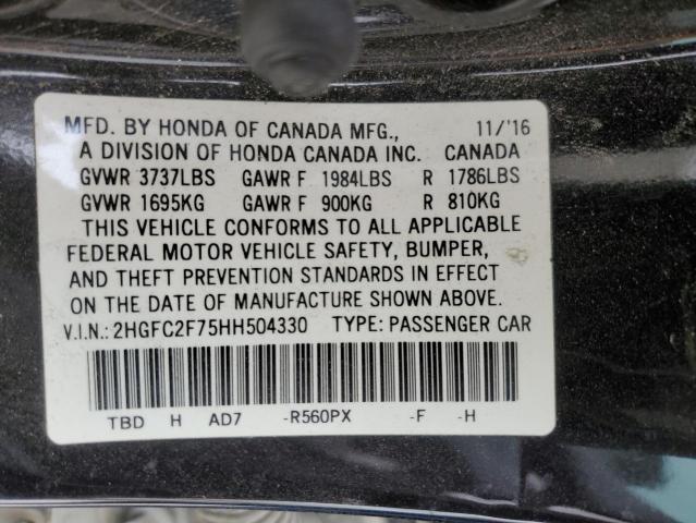 Photo 11 VIN: 2HGFC2F75HH504330 - HONDA CIVIC 