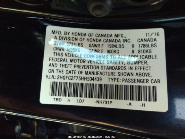 Photo 8 VIN: 2HGFC2F75HH504439 - HONDA CIVIC SEDAN 