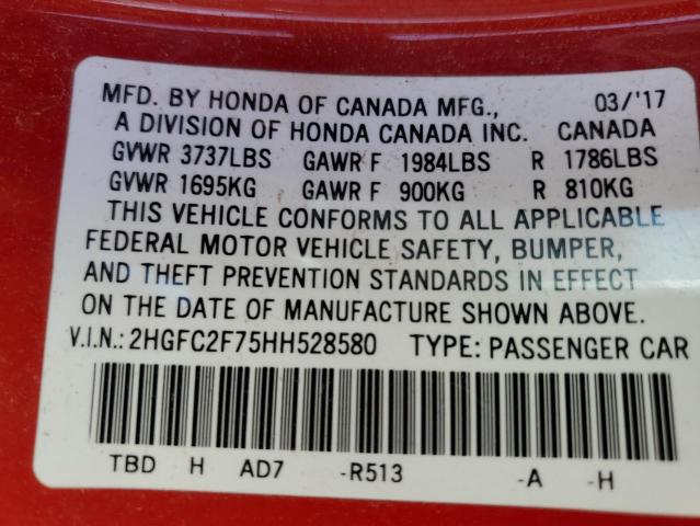 Photo 11 VIN: 2HGFC2F75HH528580 - HONDA CIVIC EX 