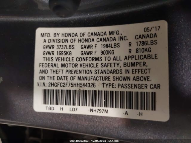 Photo 8 VIN: 2HGFC2F75HH544326 - HONDA CIVIC 