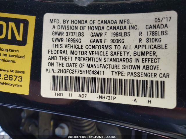 Photo 8 VIN: 2HGFC2F75HH548411 - HONDA CIVIC 