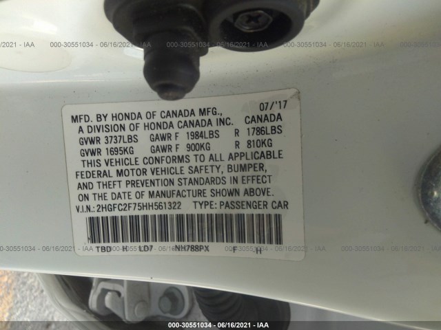 Photo 8 VIN: 2HGFC2F75HH561322 - HONDA CIVIC SEDAN 