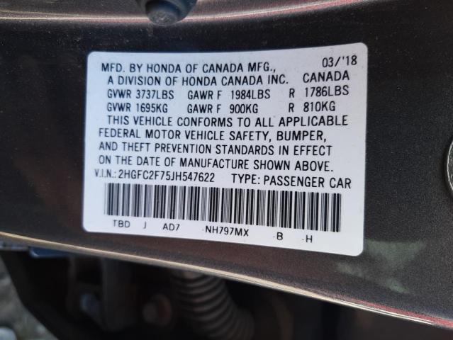 Photo 9 VIN: 2HGFC2F75JH547622 - HONDA CIVIC EX 