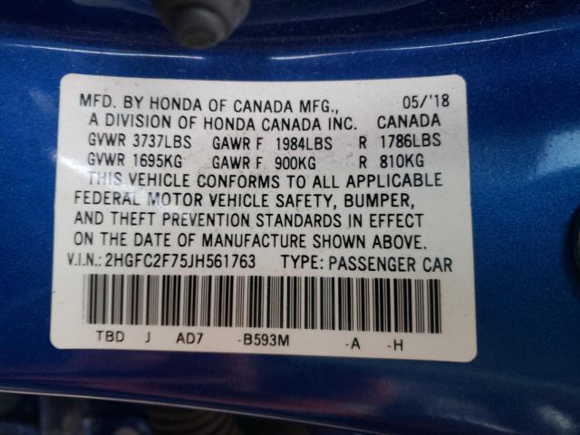 Photo 9 VIN: 2HGFC2F75JH561763 - HONDA CIVIC EX 