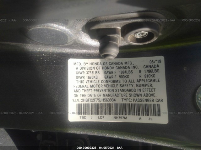 Photo 8 VIN: 2HGFC2F75JH563934 - HONDA CIVIC SEDAN 