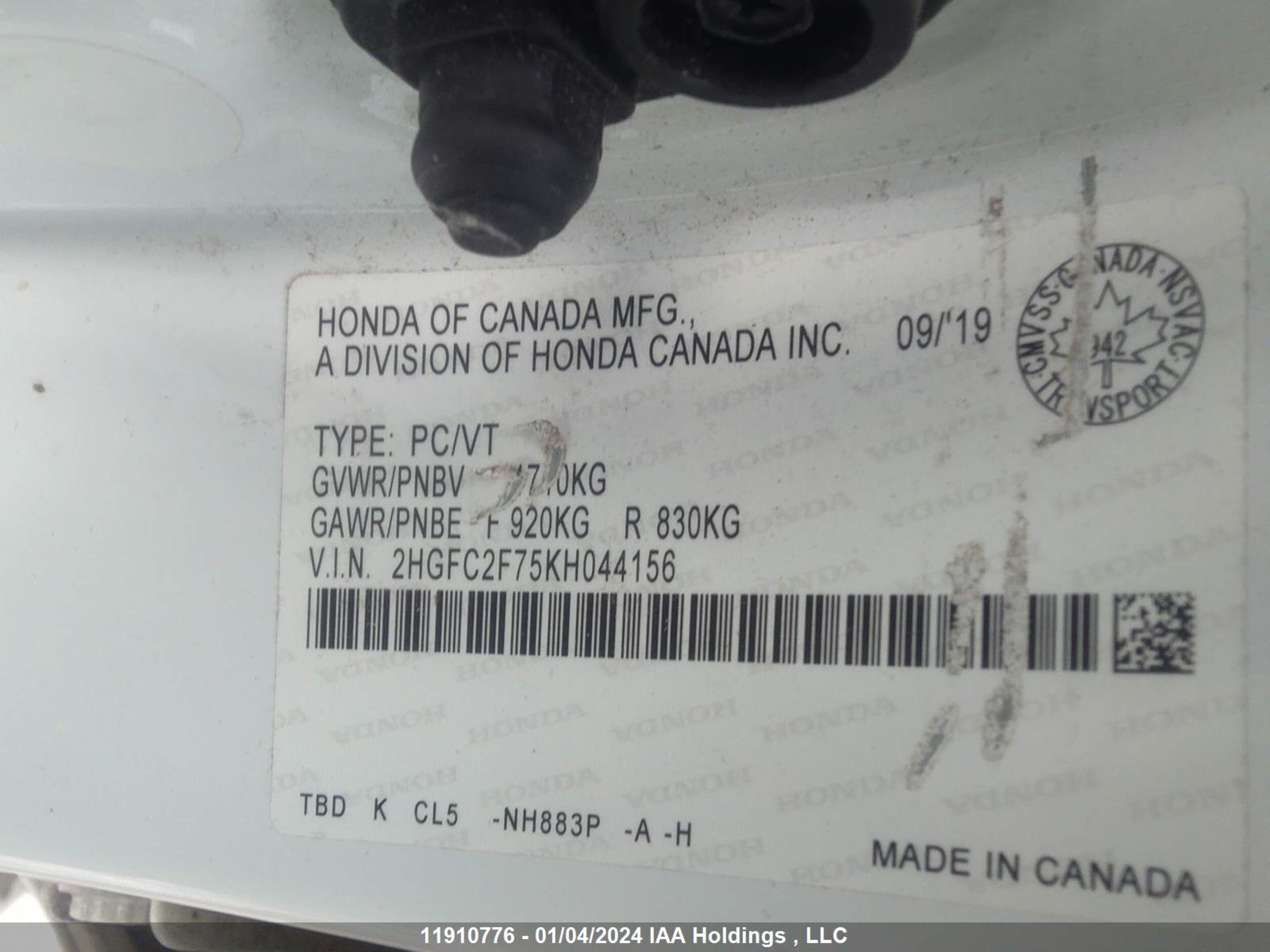 Photo 8 VIN: 2HGFC2F75KH044156 - HONDA CIVIC 