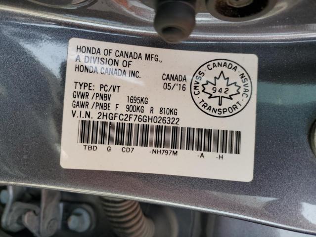 Photo 12 VIN: 2HGFC2F76GH026322 - HONDA CIVIC EX 