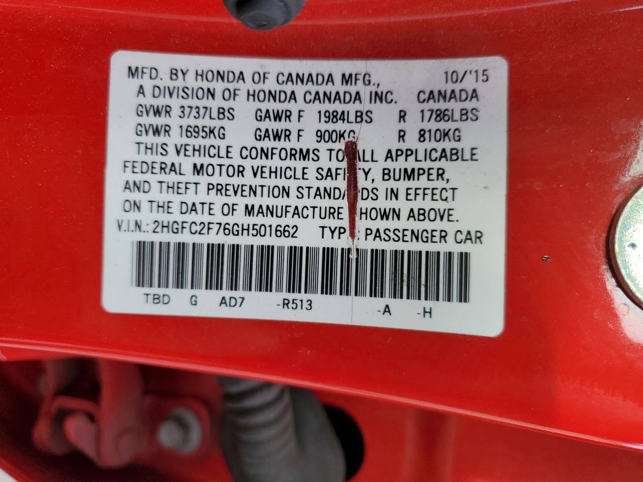 Photo 11 VIN: 2HGFC2F76GH501662 - HONDA CIVIC 