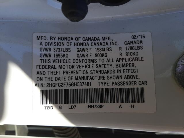 Photo 9 VIN: 2HGFC2F76GH537481 - HONDA CIVIC EX 